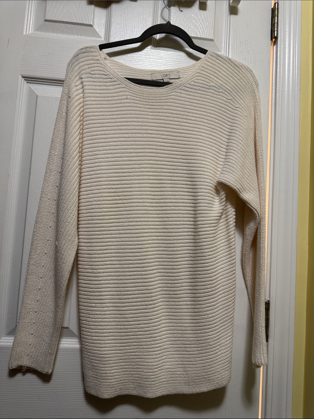 LOFT Cream Ribbed Crewneck Sweater